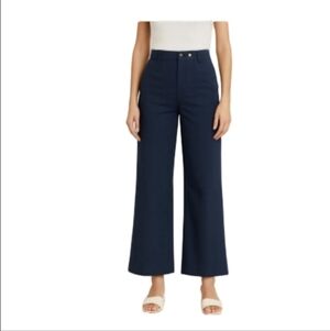 Tory Burch Maddie High Waist Wide Leg Crop Pants Navy Blue Gold Hardware